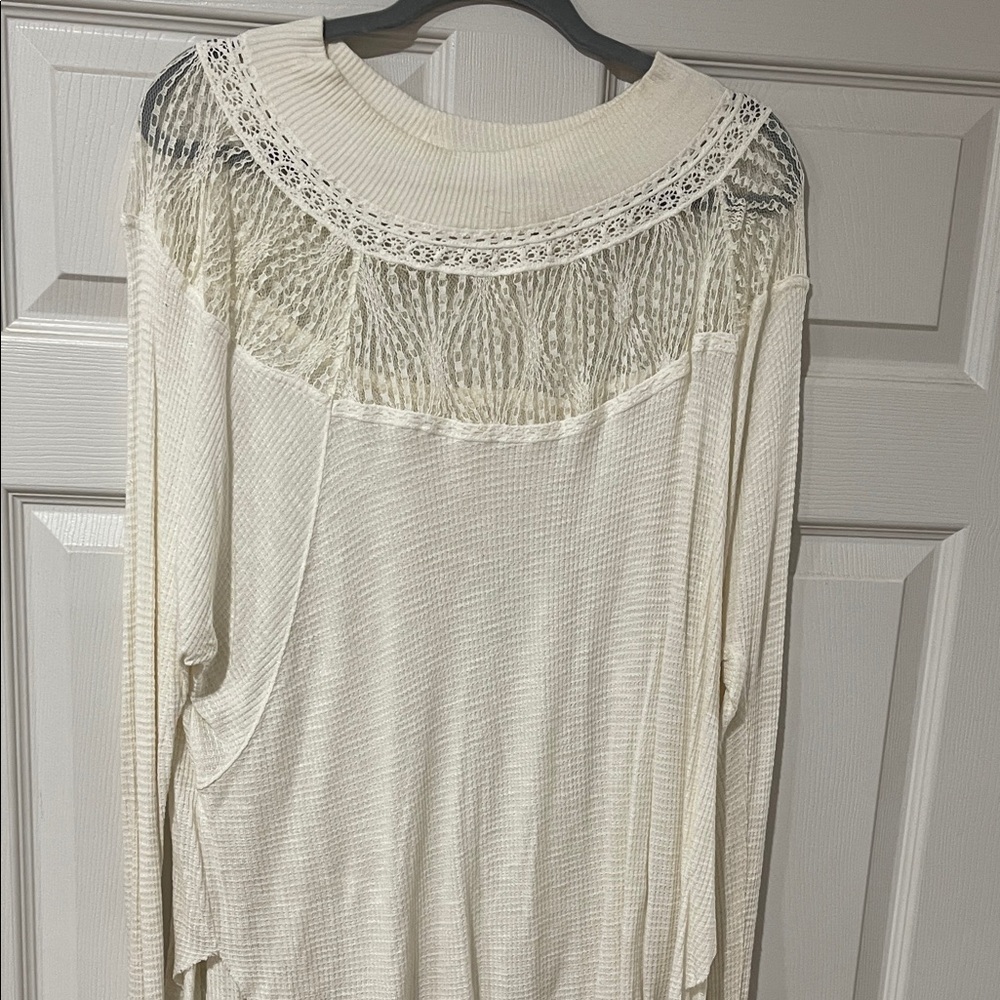 Free People Cream Lace Accent Blouse